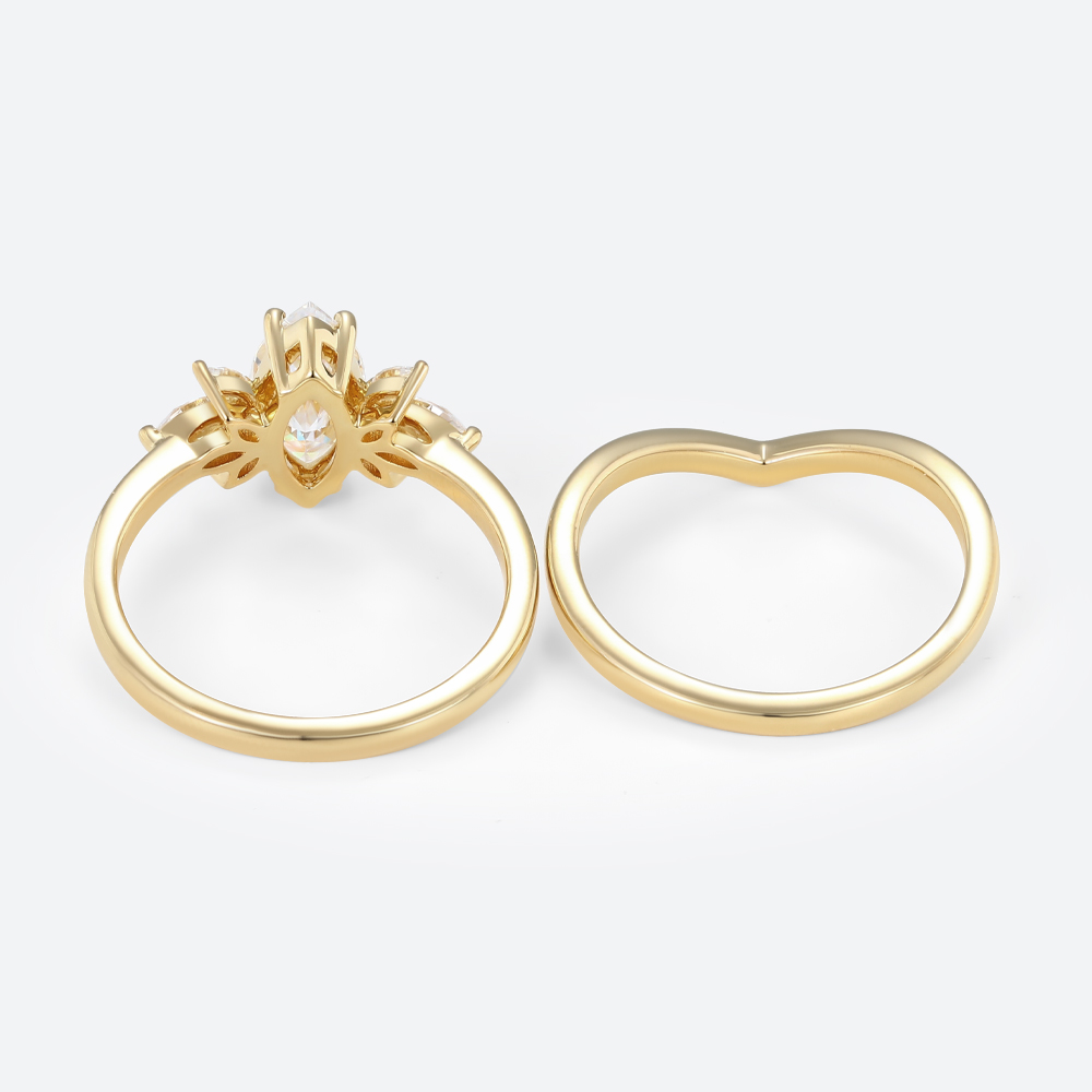 Moissanite Wedding Ring Sets​ Yellow Gold Marquise Bridal Set Rings