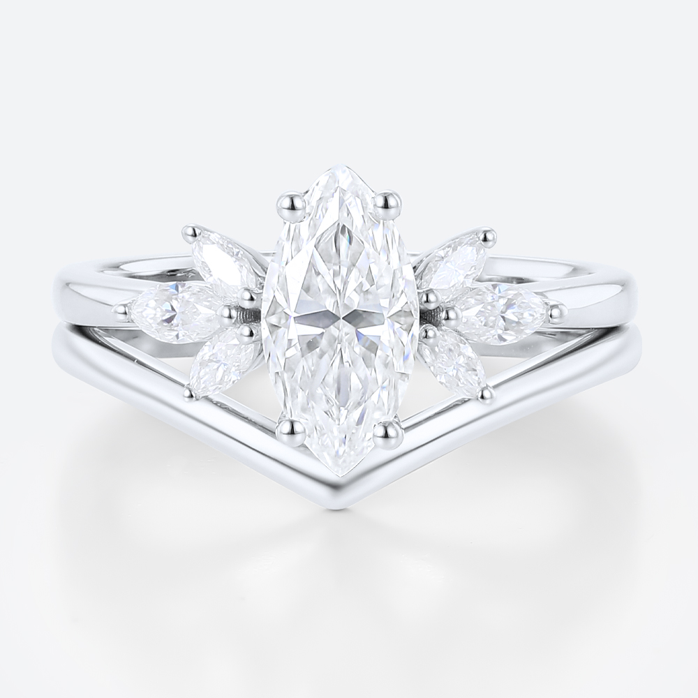 Moissanite Wedding Ring Sets​ White Gold Marquise Bridal Set Rings