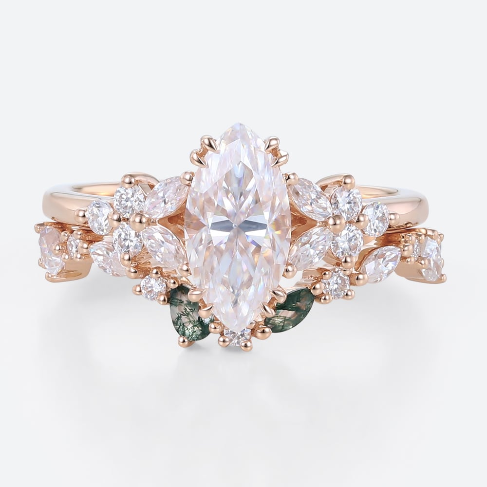 Marquise Moissanite Ring Set Nature Inspired Vintage Engagement Rings