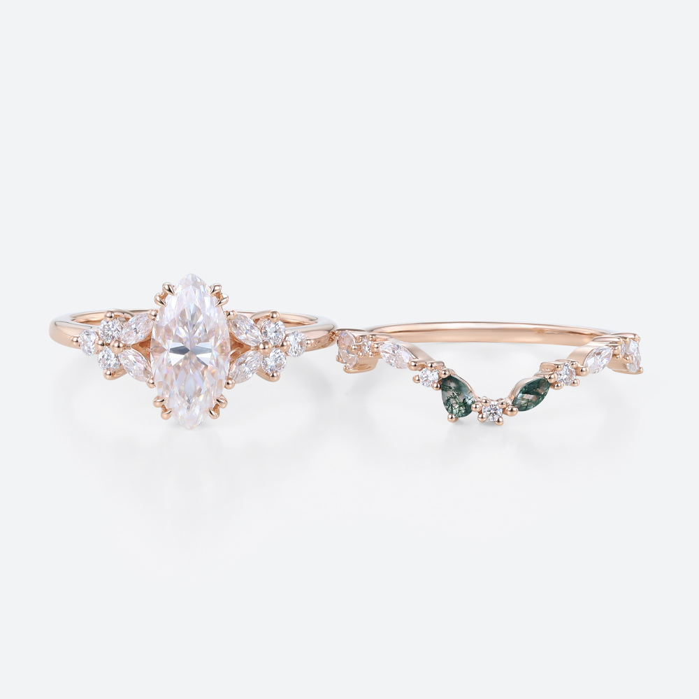 Marquise Moissanite Ring Set Nature Inspired Vintage Engagement Rings