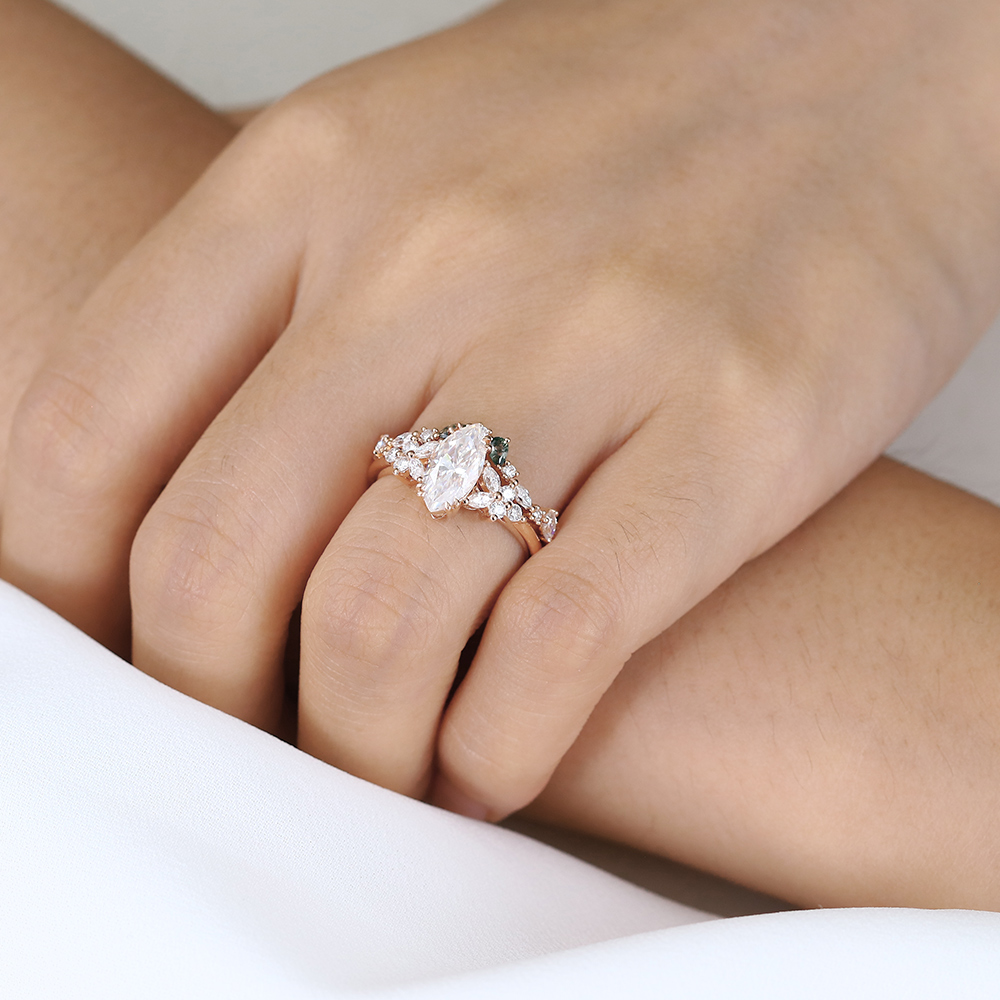 Marquise Moissanite Ring Set Nature Inspired Vintage Engagement Rings