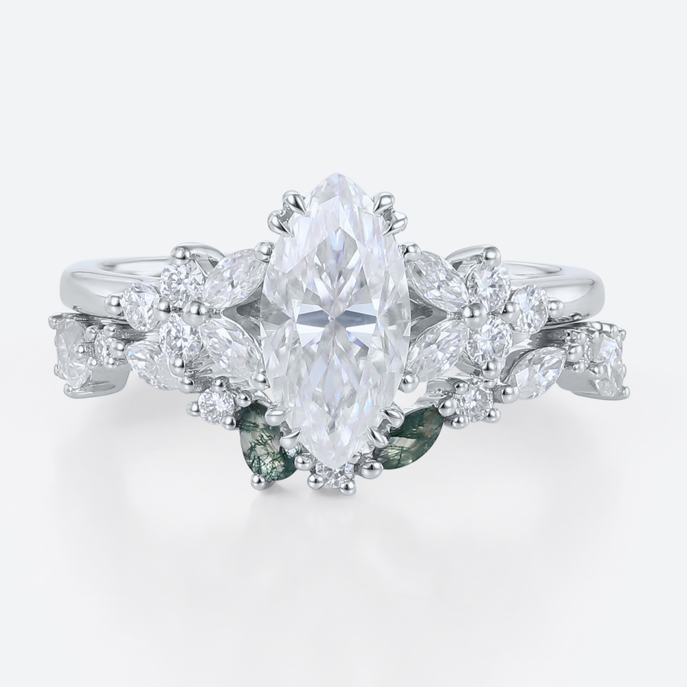 Marquise Moissanite Ring Set Nature Inspired Vintage Engagement Rings