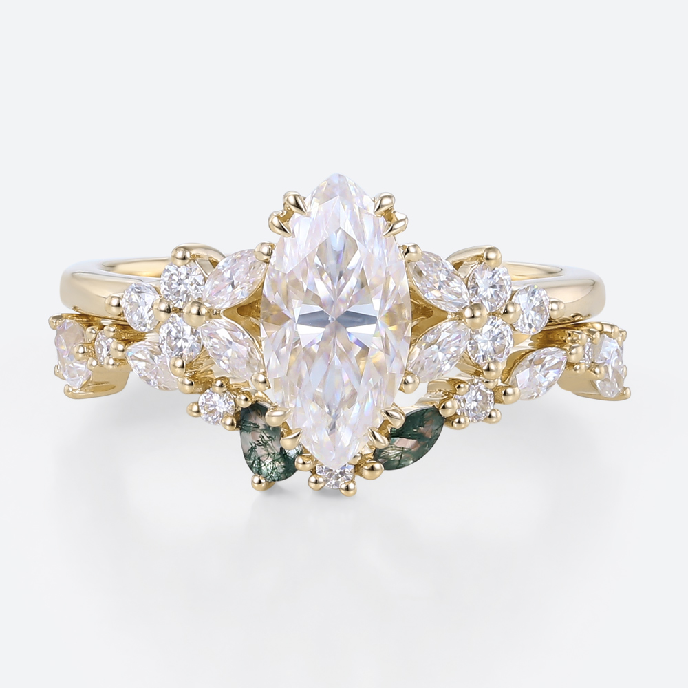 Marquise Moissanite Ring Set Nature Inspired Vintage Engagement Rings