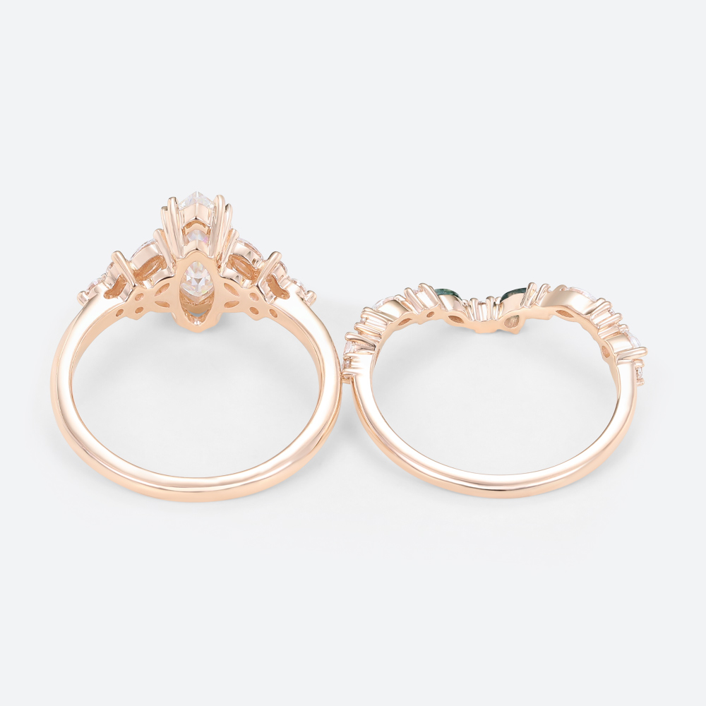Marquise Moissanite Ring Set Nature Inspired Vintage Engagement Rings