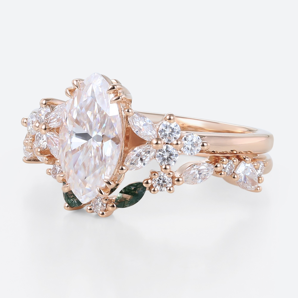 Marquise Moissanite Ring Set Nature Inspired Vintage Engagement Rings