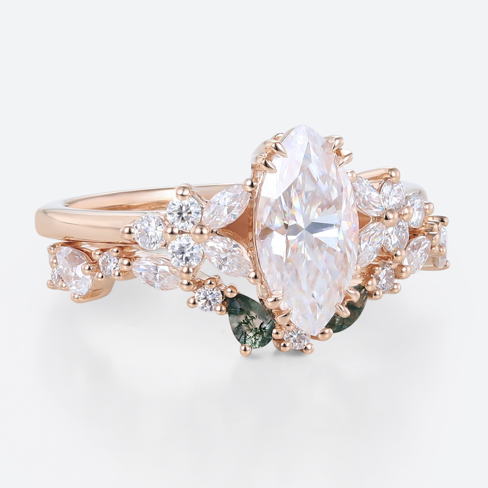Marquise Moissanite Ring Set Nature Inspired Vintage Engagement Rings