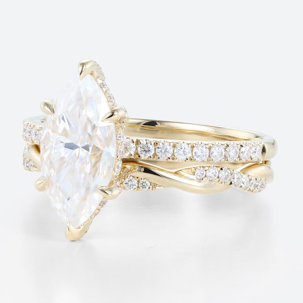 1.5ct Marquise Moissanite Pavé Ring Set with Fully Twisted Band in Yellow Gold