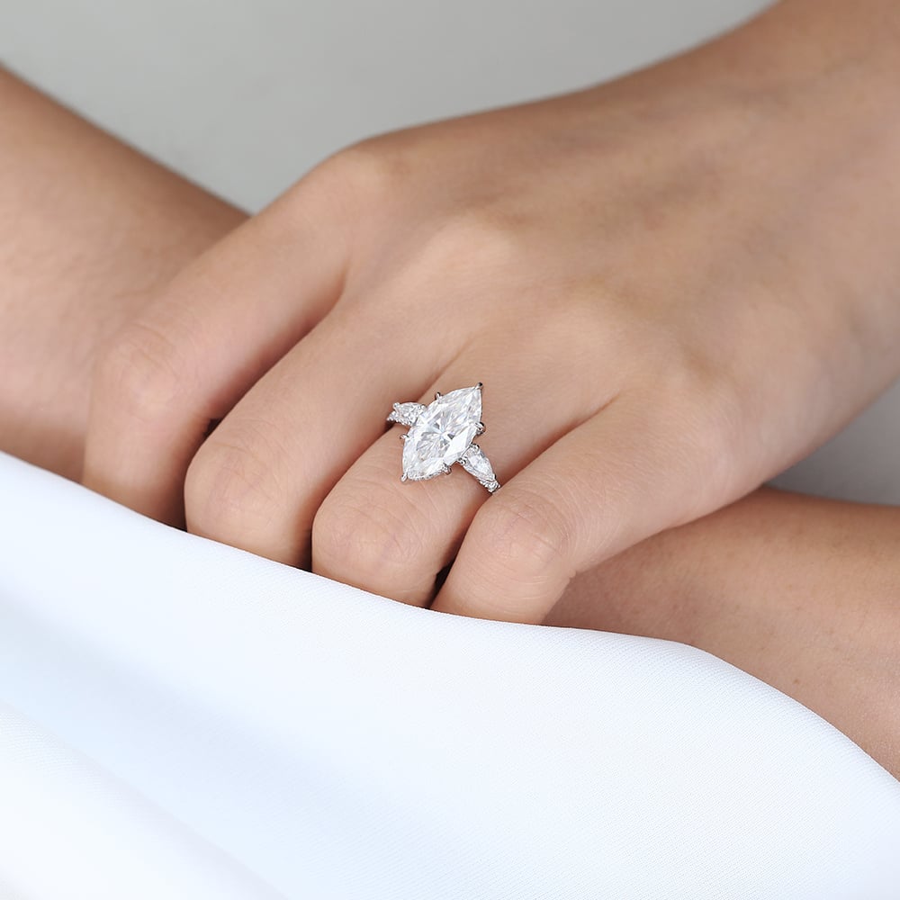 Marquise 2 Carat Moissanite Ring​ Promise Ring with Hidden Halo in White Gold
