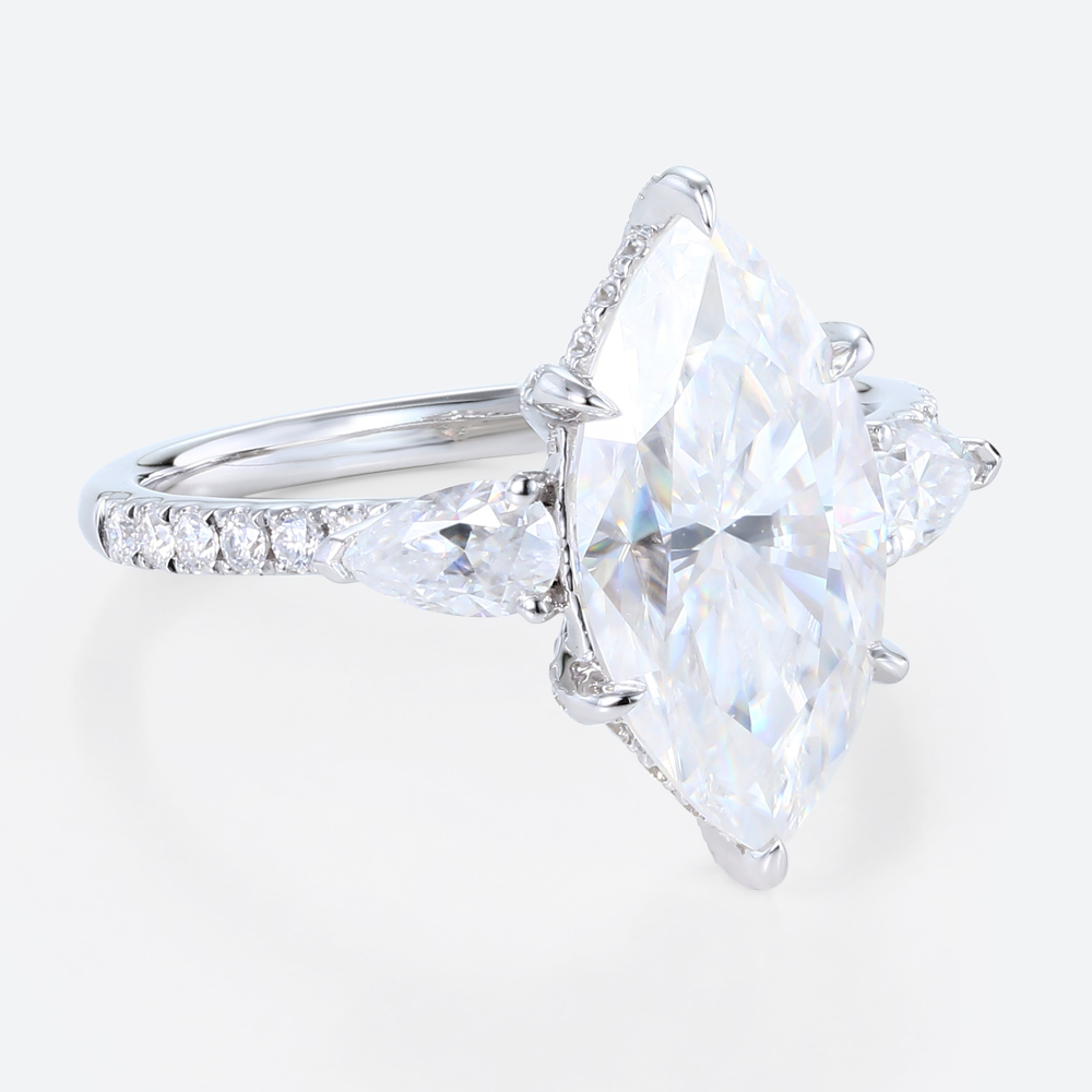 Marquise 2 Carat Moissanite Ring​ Promise Ring with Hidden Halo in White Gold