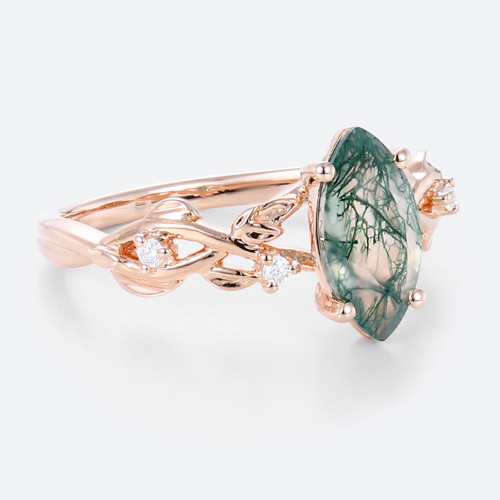 Wedding Band for Marquise Ring Moss Agate Ring Gold Rose Gold Ring Jewelry