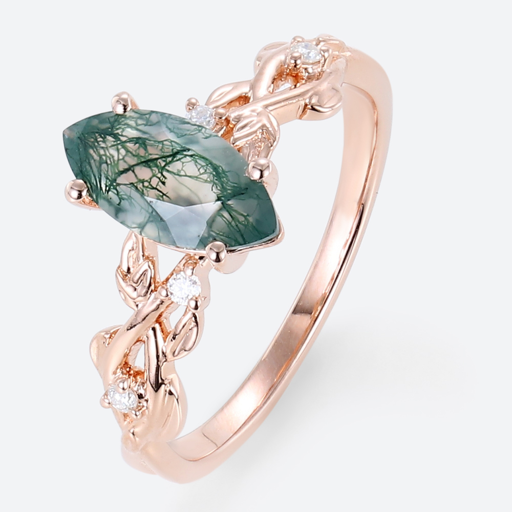 Wedding Band for Marquise Ring Moss Agate Ring Gold Rose Gold Ring Jewelry