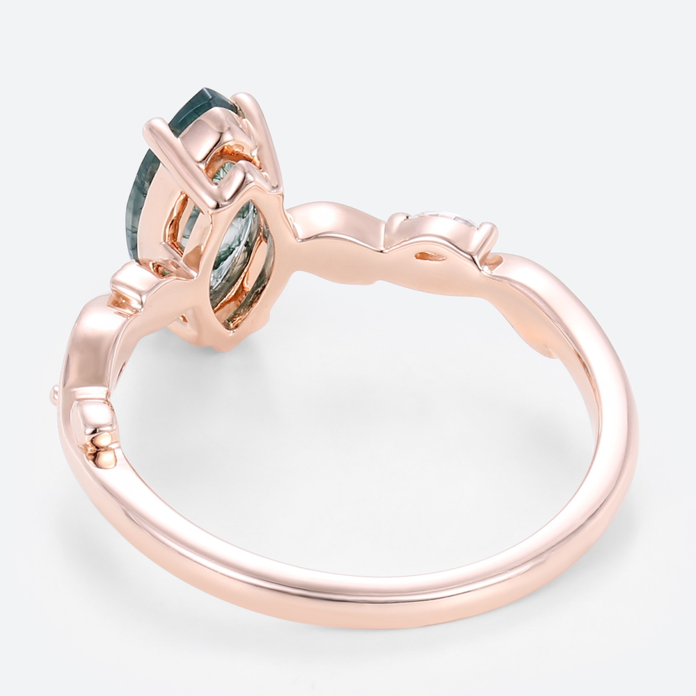 1ct Moss Agate Engagement Ring Marquise Cut Vine Leaf​ Bridal Ring in Rose Gold