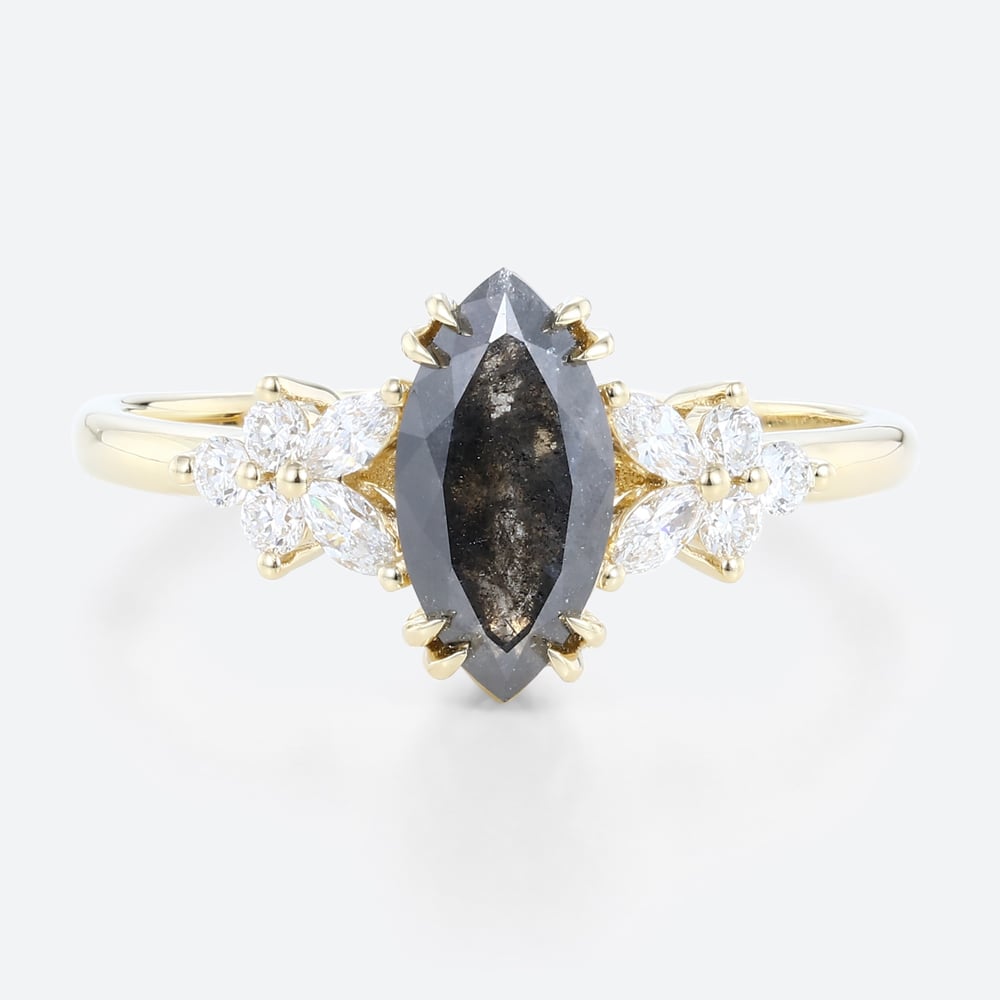 Engagement 1ct Salt And Pepper Diamond Ring Diamond Cluster Ring in Yellow Gold