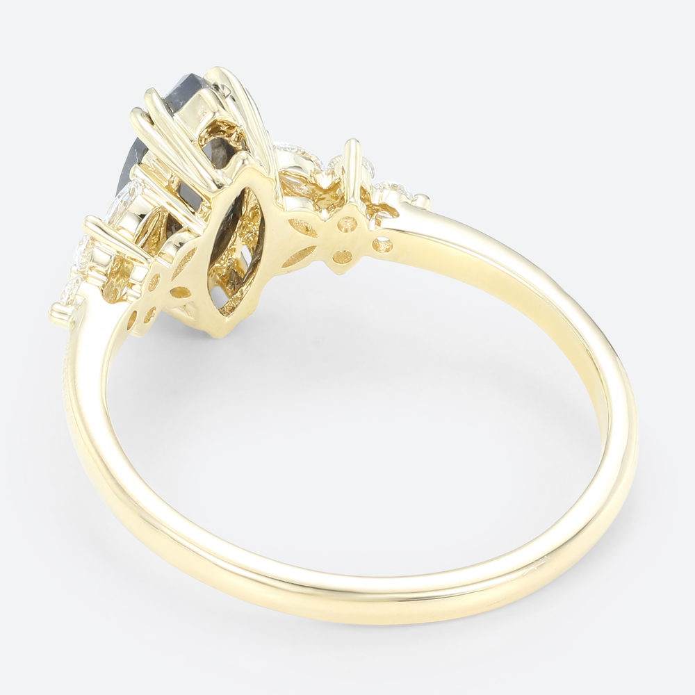 Engagement 1ct Salt And Pepper Diamond Ring Diamond Cluster Ring in Yellow Gold