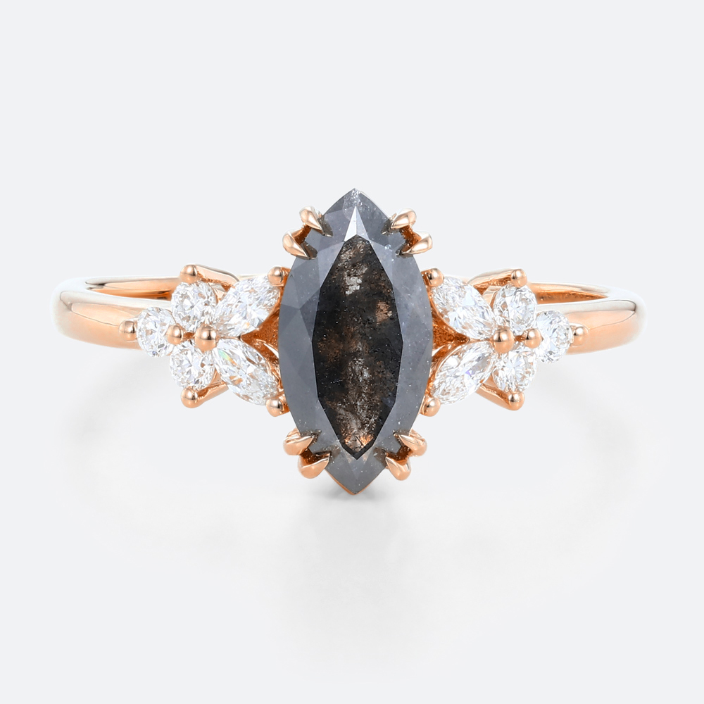 Engagement 1ct Salt And Pepper Diamond Ring Diamond Cluster Ring in Rose Gold
