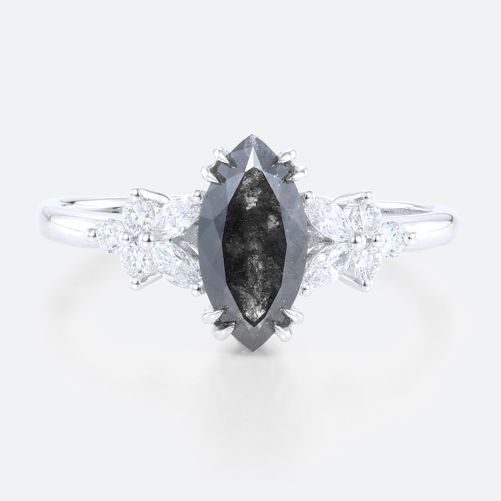 Engagement 1ct Salt And Pepper Diamond Ring Diamond Cluster Ring in White Gold