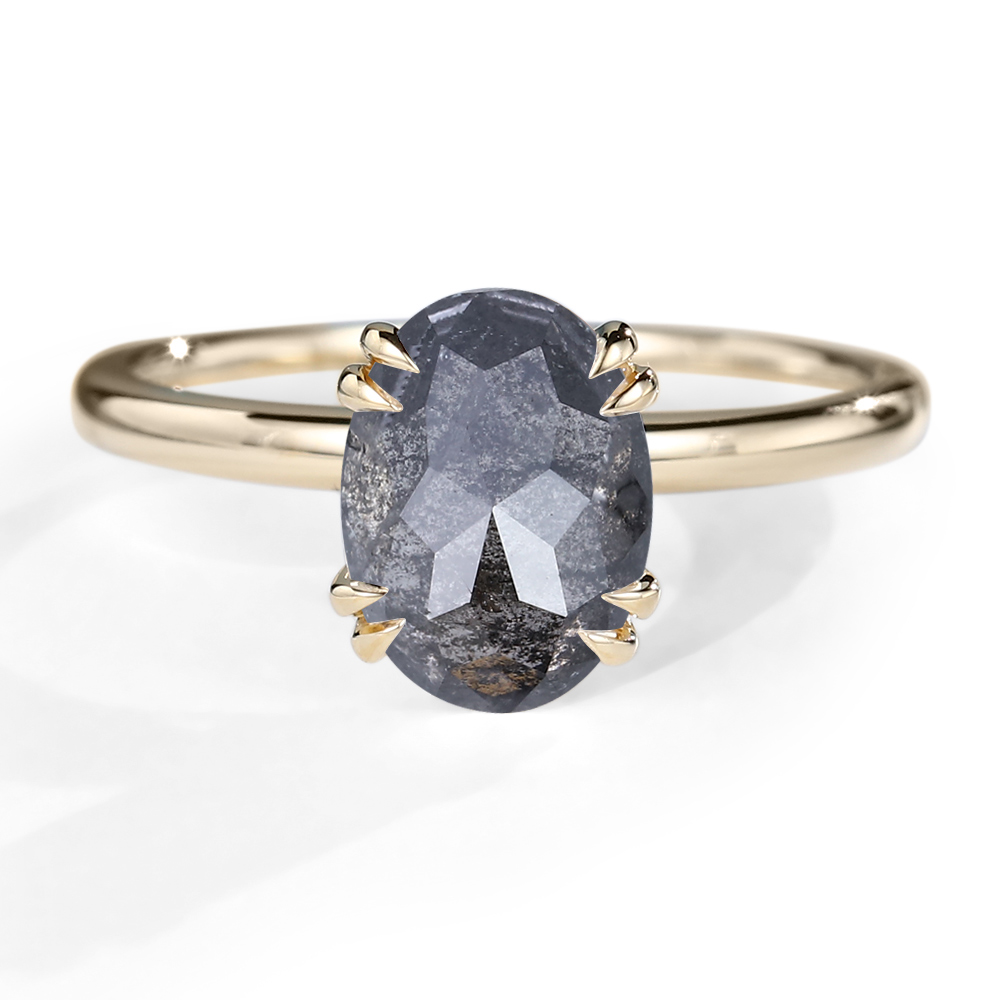 Solitaire Salt & Pepper Diamond Ring Oval Ring Double Claws Ring