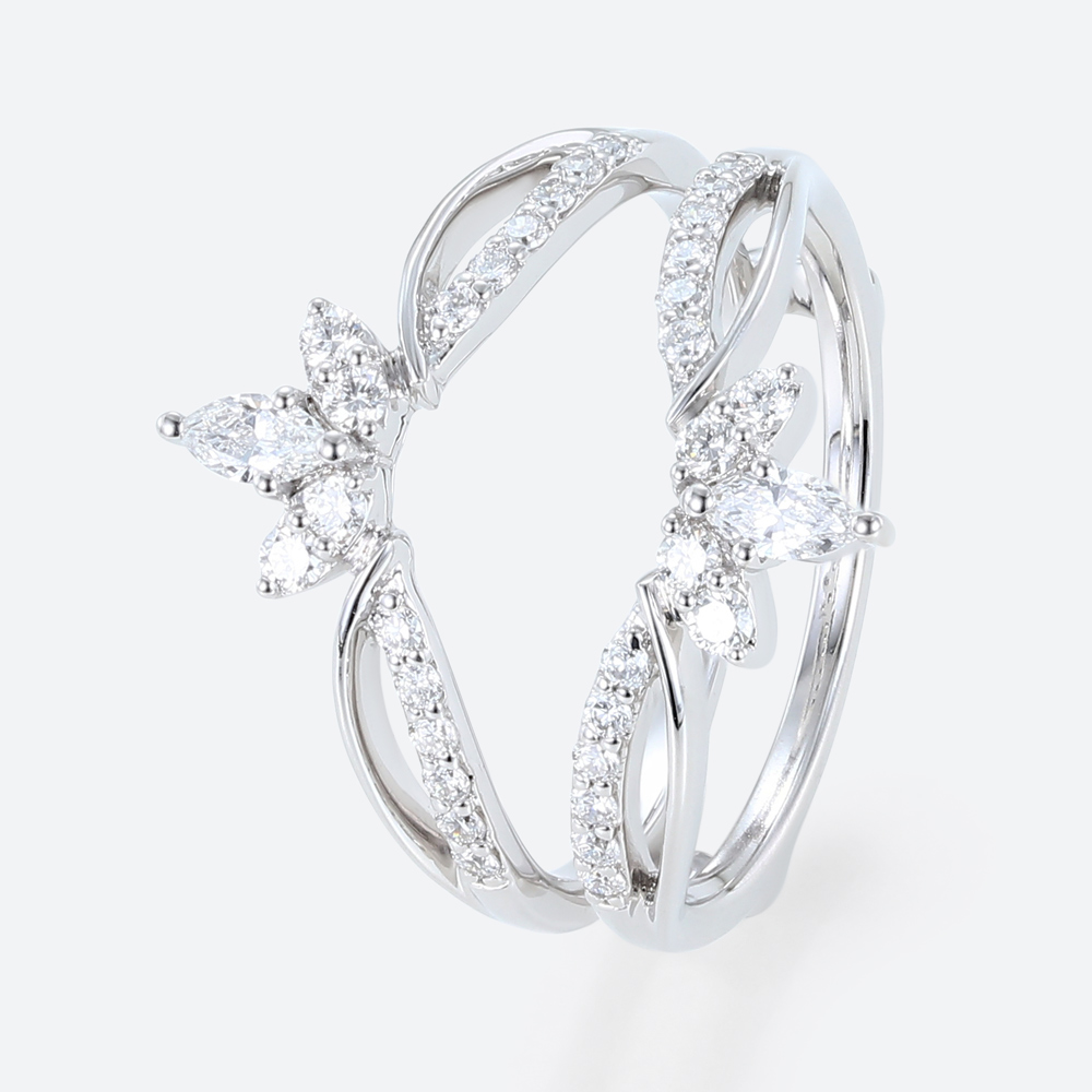 Lab-Grown Diamond Rings Diamond Marquise Cut White Gold Rings Crown Ring