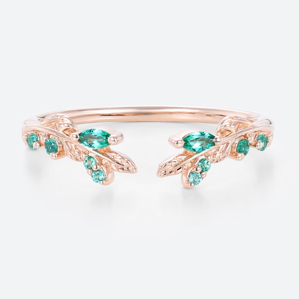 Green Emerald Engagement Rings Open Simple Gold Wedding Ring