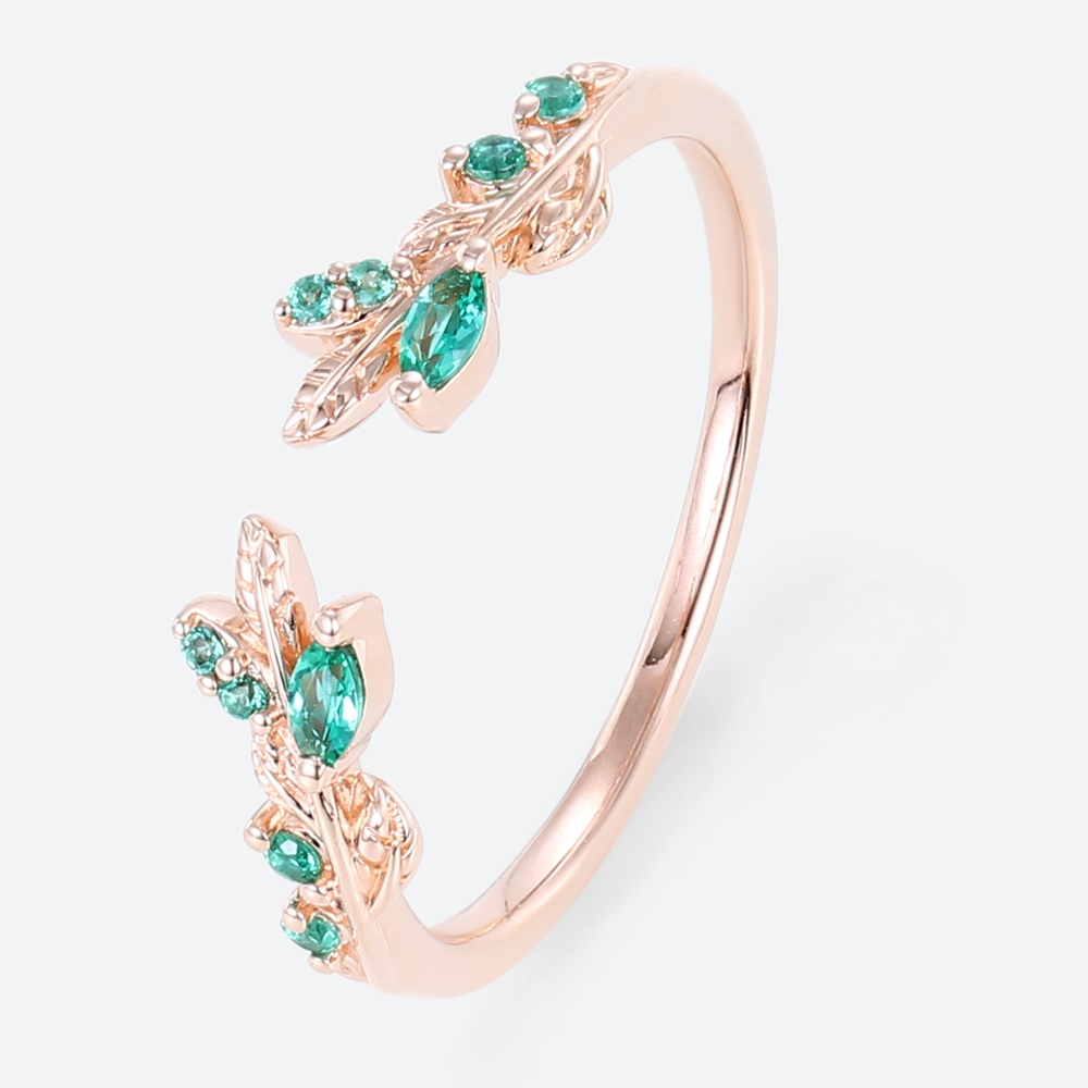 Green Emerald Engagement Rings Open Simple Gold Wedding Ring