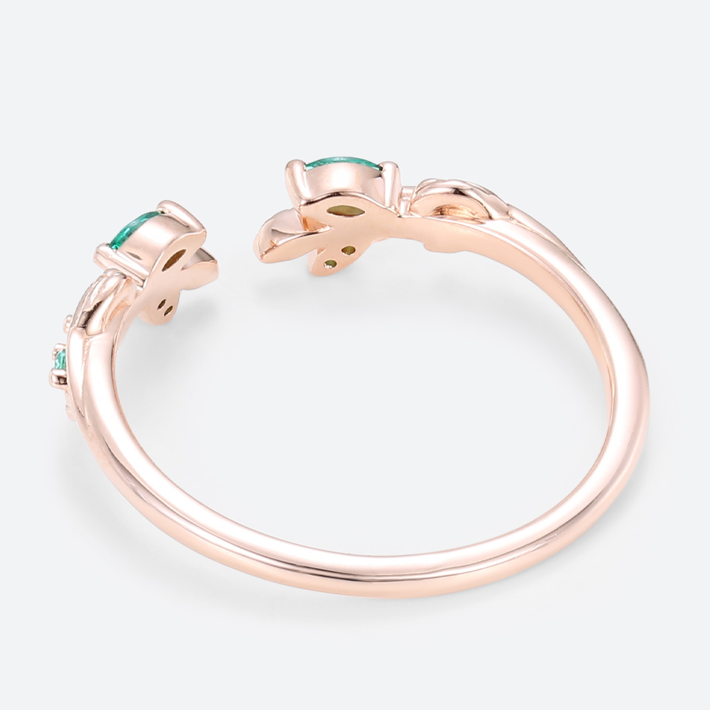 Green Emerald Engagement Rings Open Simple Gold Wedding Ring