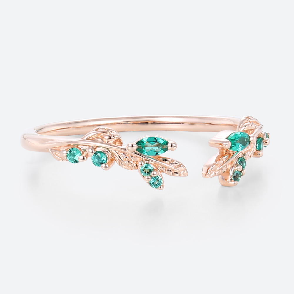 Green Emerald Engagement Rings Open Simple Gold Wedding Ring