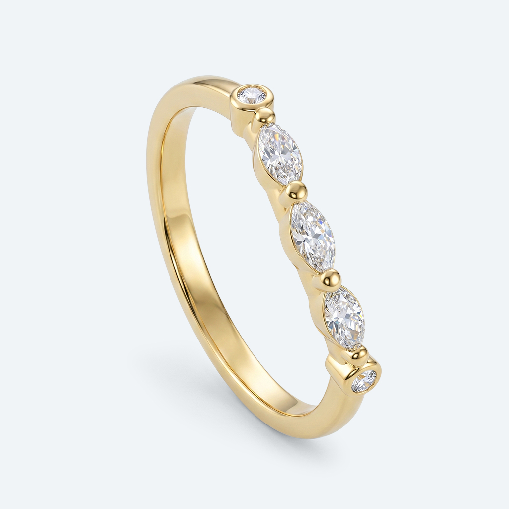 Marquise & Round Cut Lab Grown Diamond Curved Wedding Band Sophisticated Charm Stacking Ring (3)