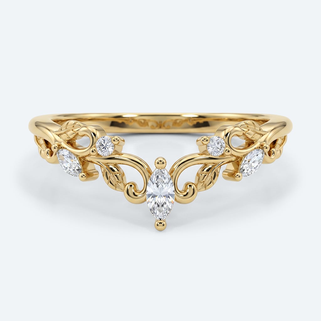 Marquise &amp; Round Cut Lab Grown Diamond Curved Wedding Band Vintage-Inspired Stacking Ring (1)