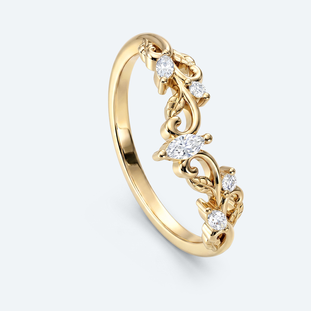 Marquise &amp; Round Cut Lab Grown Diamond Curved Wedding Band Vintage-Inspired Stacking Ring (3)