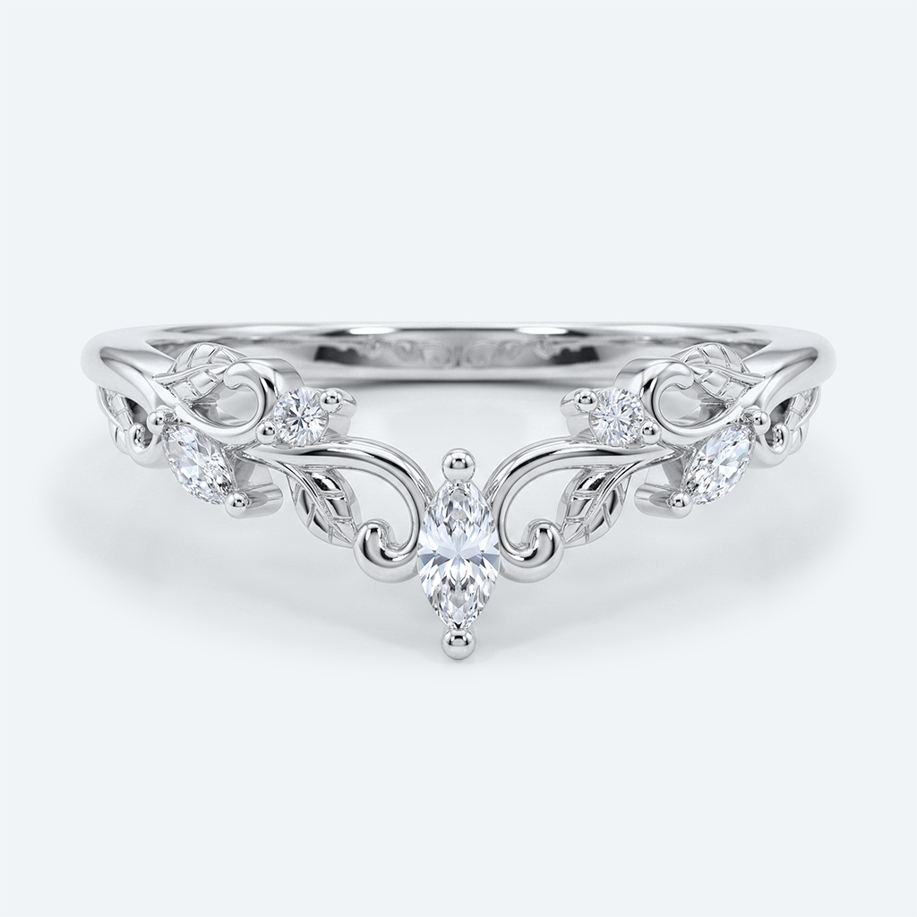 Marquise &amp; Round Cut Lab Grown Diamond Curved Wedding Band Vintage-Inspired Stacking Ring (5)