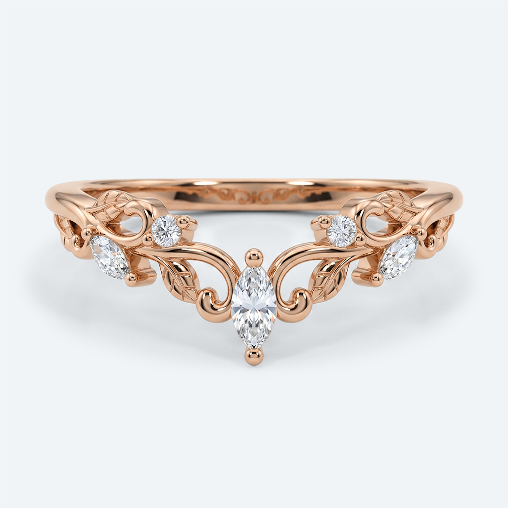 Marquise &amp; Round Cut Lab Grown Diamond Curved Wedding Band Vintage-Inspired Stacking Ring (6)