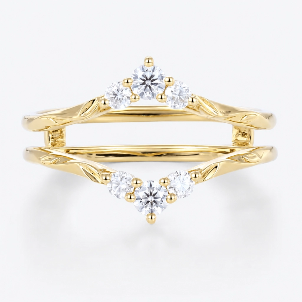 0.48ctw Round Cut Lab Grown Diamond Olive Leaf Double-Band Enhancer Wedding Band in Rose Gold