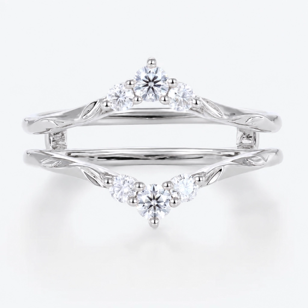 0.48ctw Round Cut Lab Grown Diamond Olive Leaf Double-Band Enhancer Wedding Band in Rose Gold