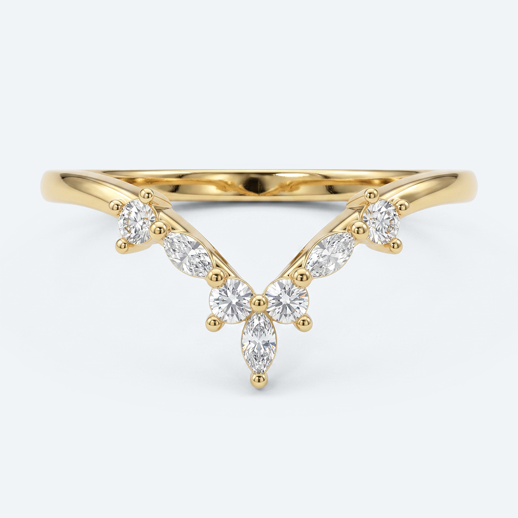 V Shaped Lab Diamond Ring Round Cut Stackable Wedding Band