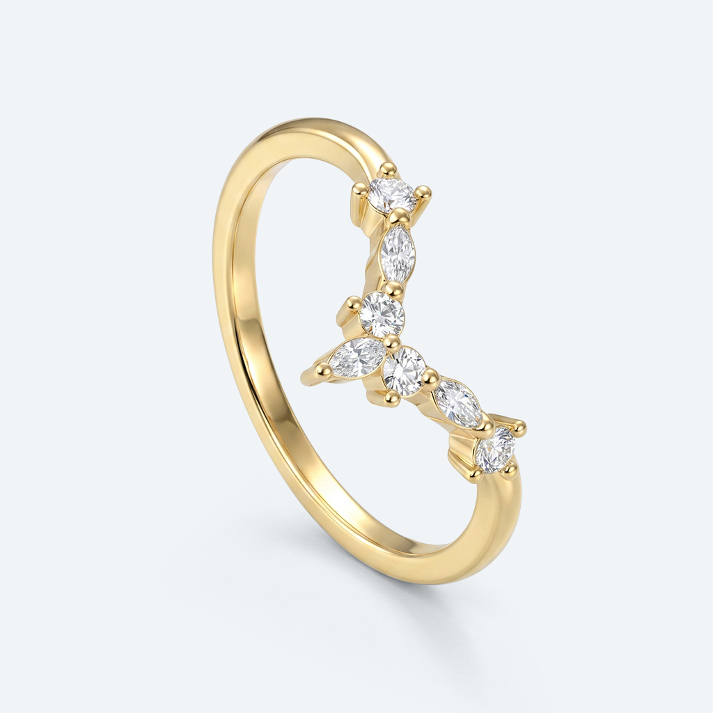 V Shaped Lab Diamond Ring Round Cut Stackable Wedding Band