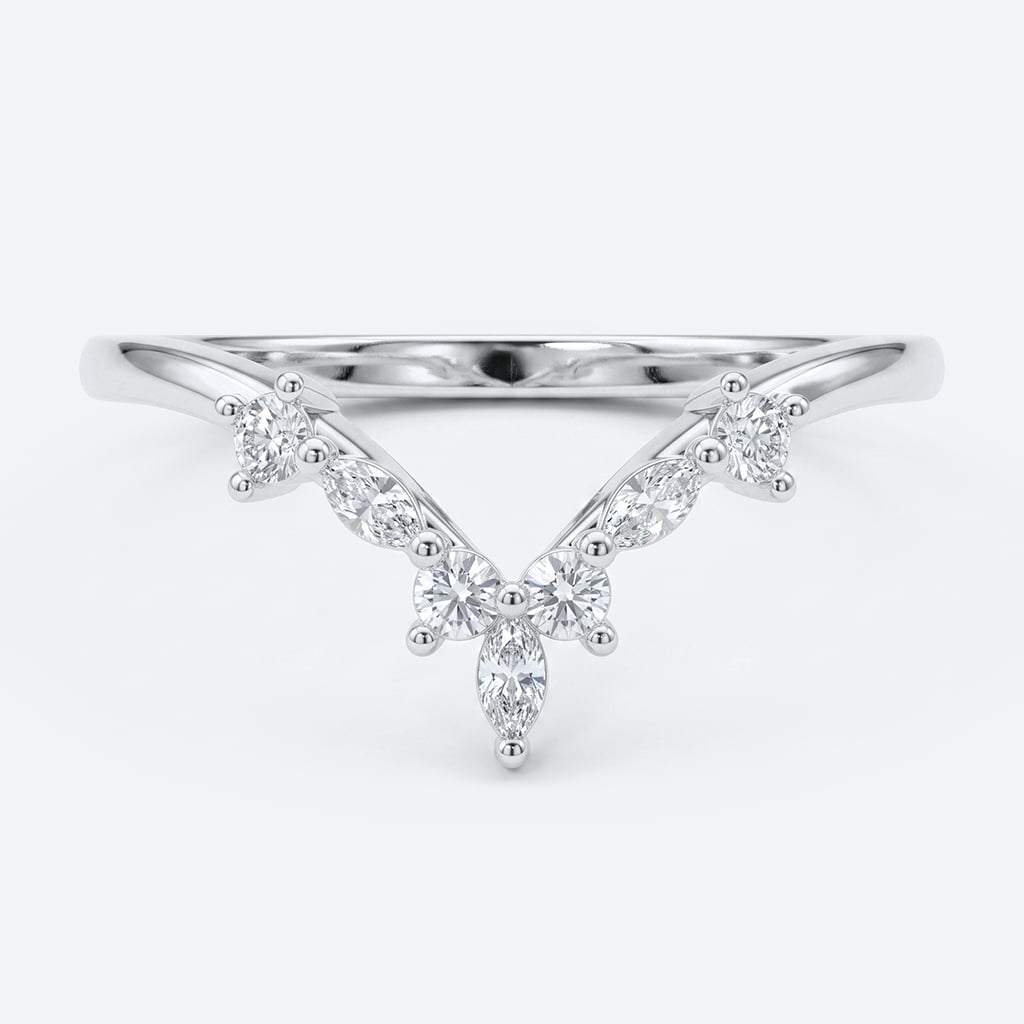 V Shaped Lab Diamond Ring Round Cut Stackable Wedding Band