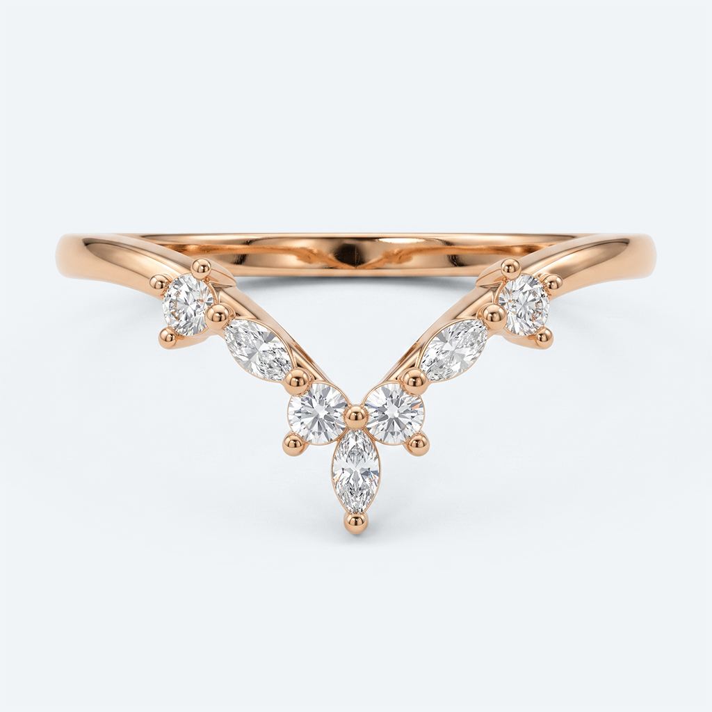 V Shaped Lab Diamond Ring Round Cut Stackable Wedding Band