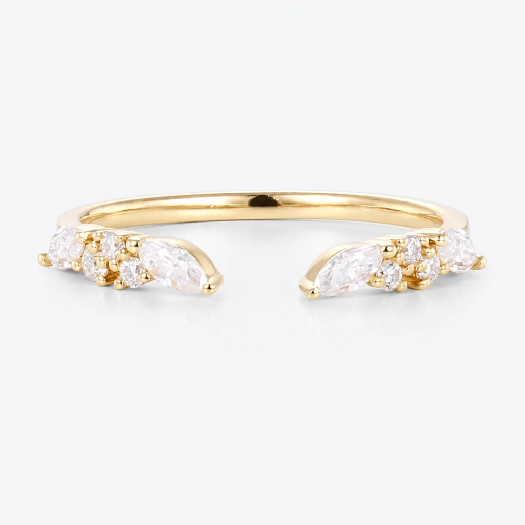 0.39ctw Round and Marquise Cut Lab Grown Diamond Dainty Open Mixed-Cut Wedding Band in Rose Gold