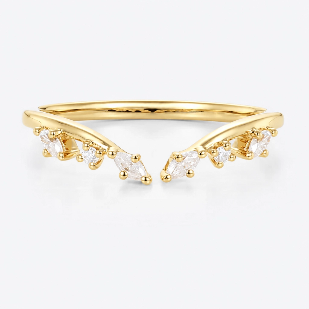Marquise and Round Cut Lab Grown Diamond Open Mixed-Cut Wedding Band in Rose Gold