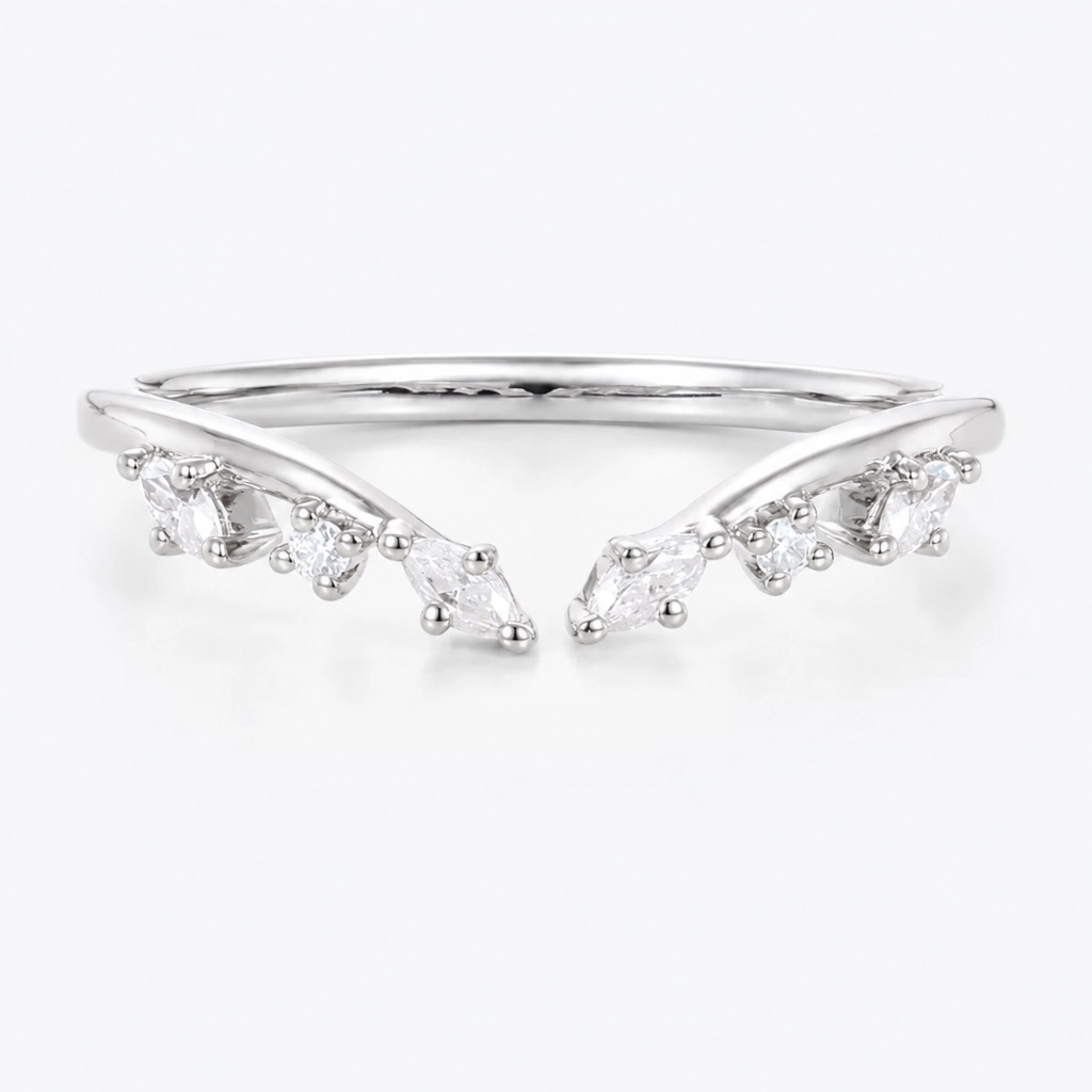 Marquise and Round Cut Lab Grown Diamond Open Mixed-Cut Wedding Band in Rose Gold