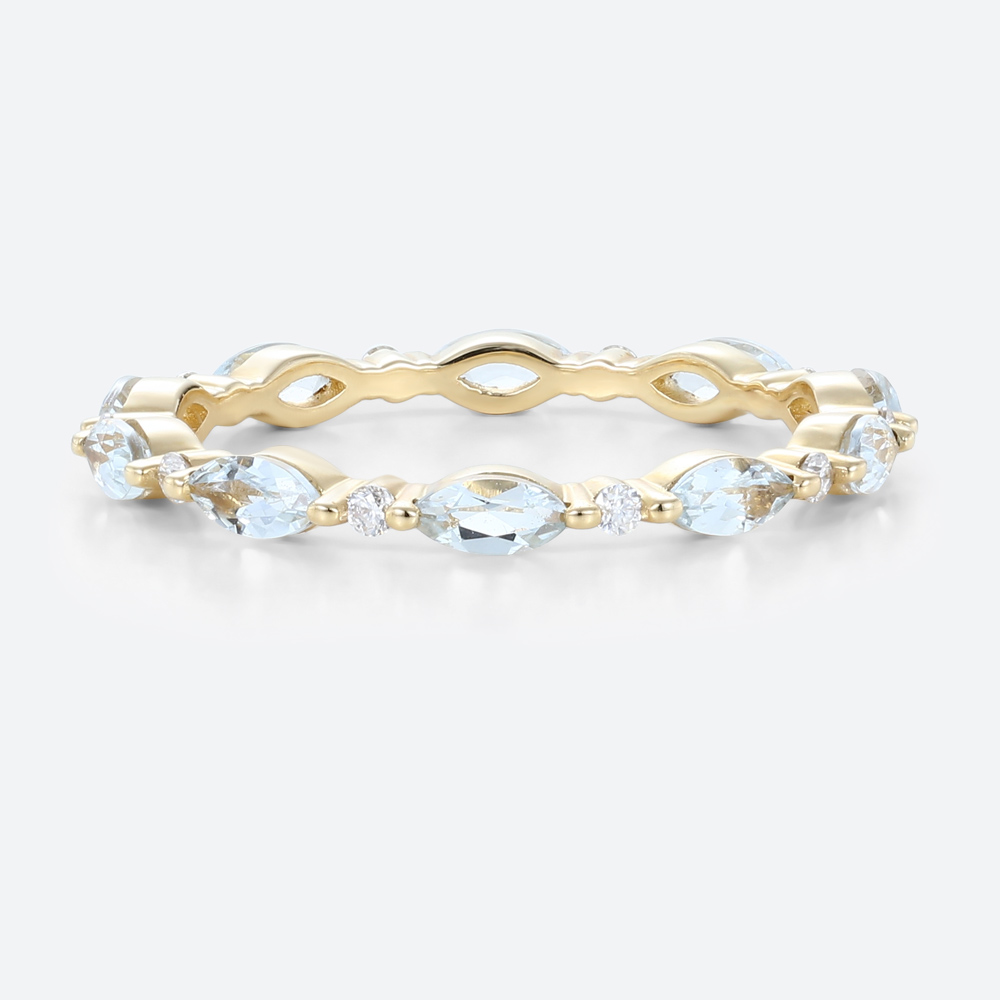 Aquamarine Stackable Ring Yellow Gold Lab Diamond Eternity Ring