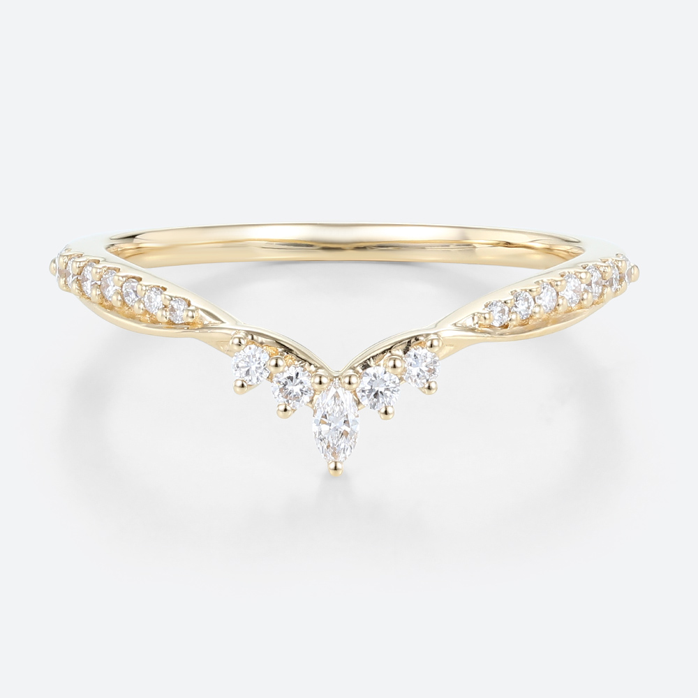Curved Gold Wedding Band Lab Grown Diamond Wedding Rings Stack