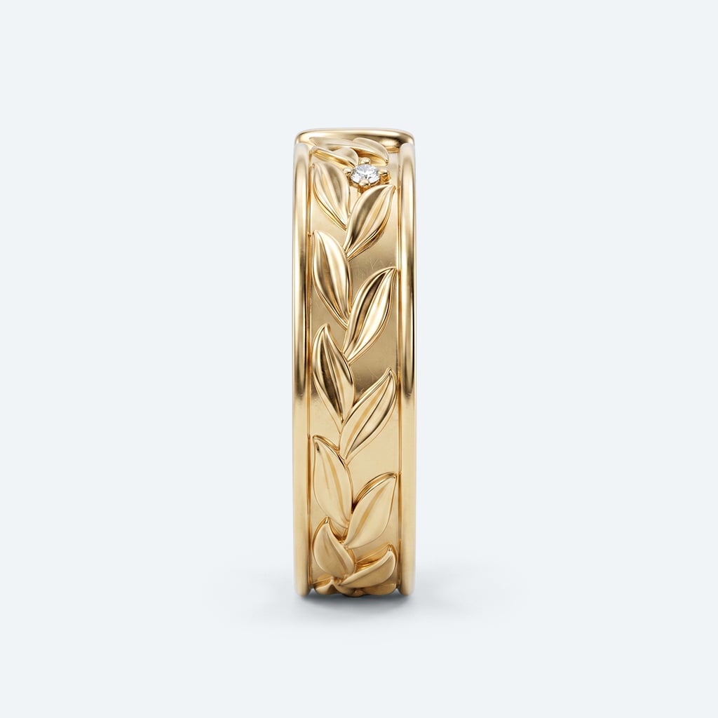 Marquise Wide Band Lab Diamond Ring with Leaf Engraved Design