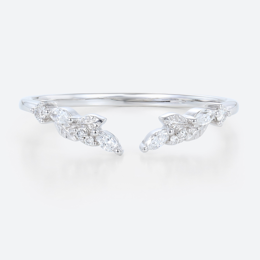 White gold Stacked Wedding Rings Marquise Lab Diamond Rings Open Ring