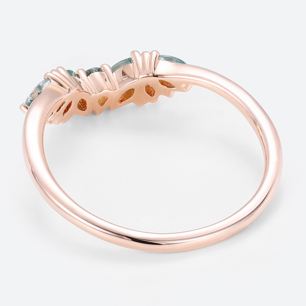 Curved Band Moss Agate Wedding Rings Simple Gold Band Rings