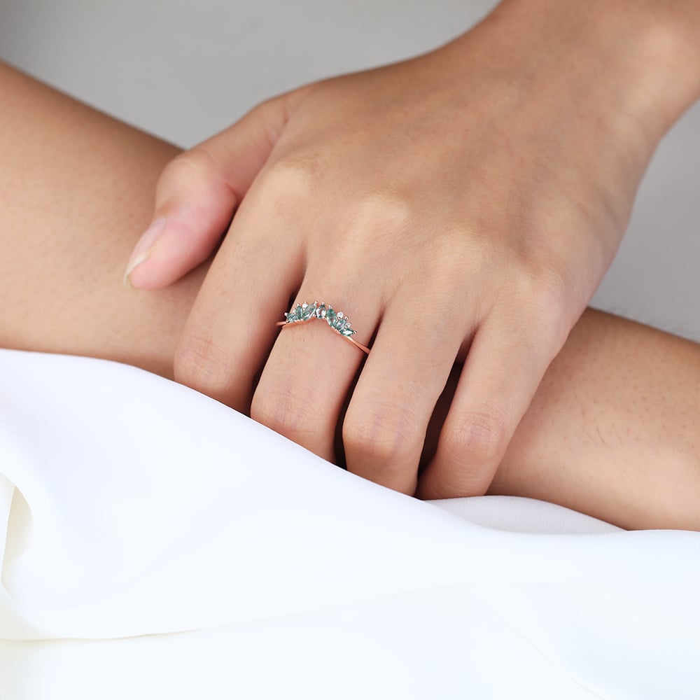 Curved Band Moss Agate Wedding Rings Simple Gold Band Rings