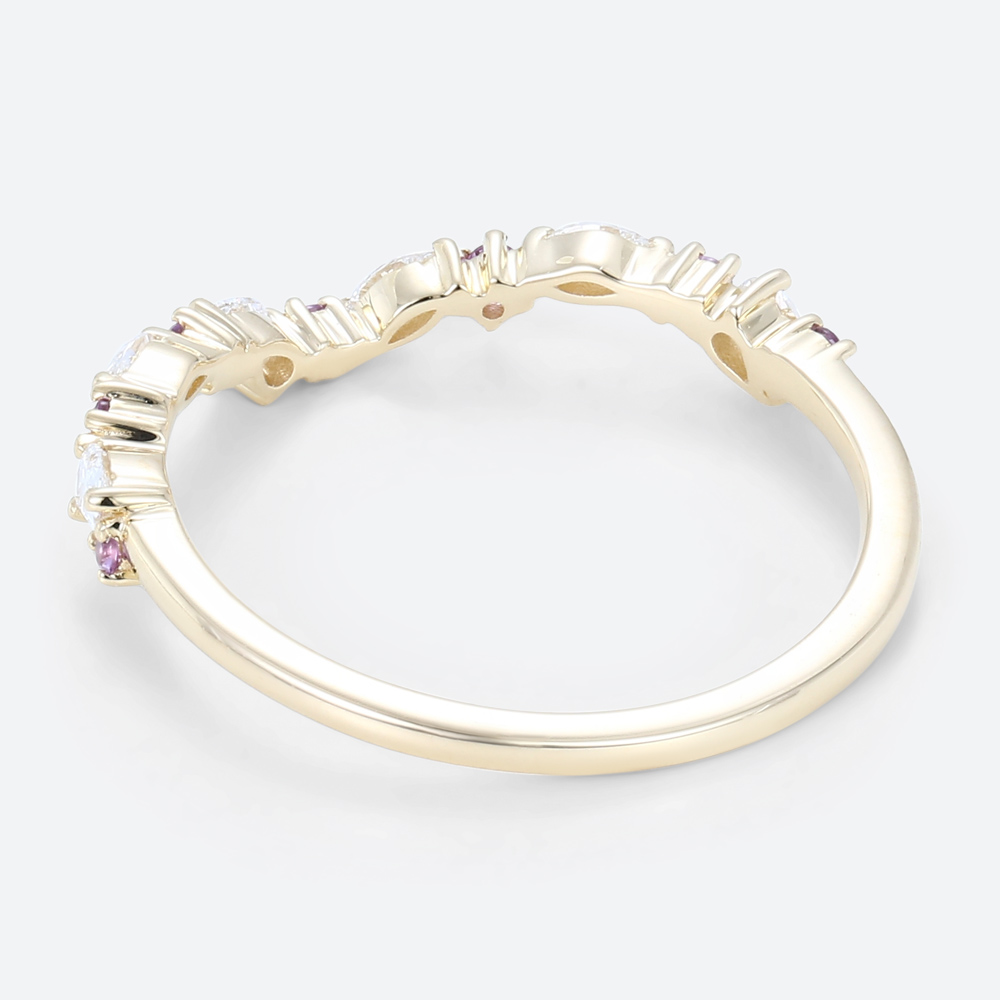 Amethyst and Diamond Ring Yellow Gold Birthstone Stacking Rings