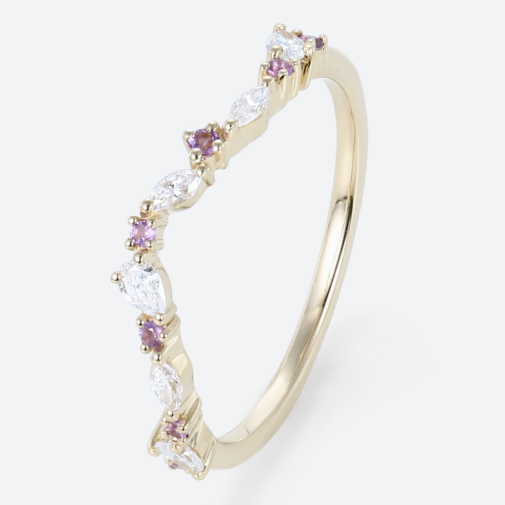 Amethyst and Diamond Ring Yellow Gold Birthstone Stacking Rings