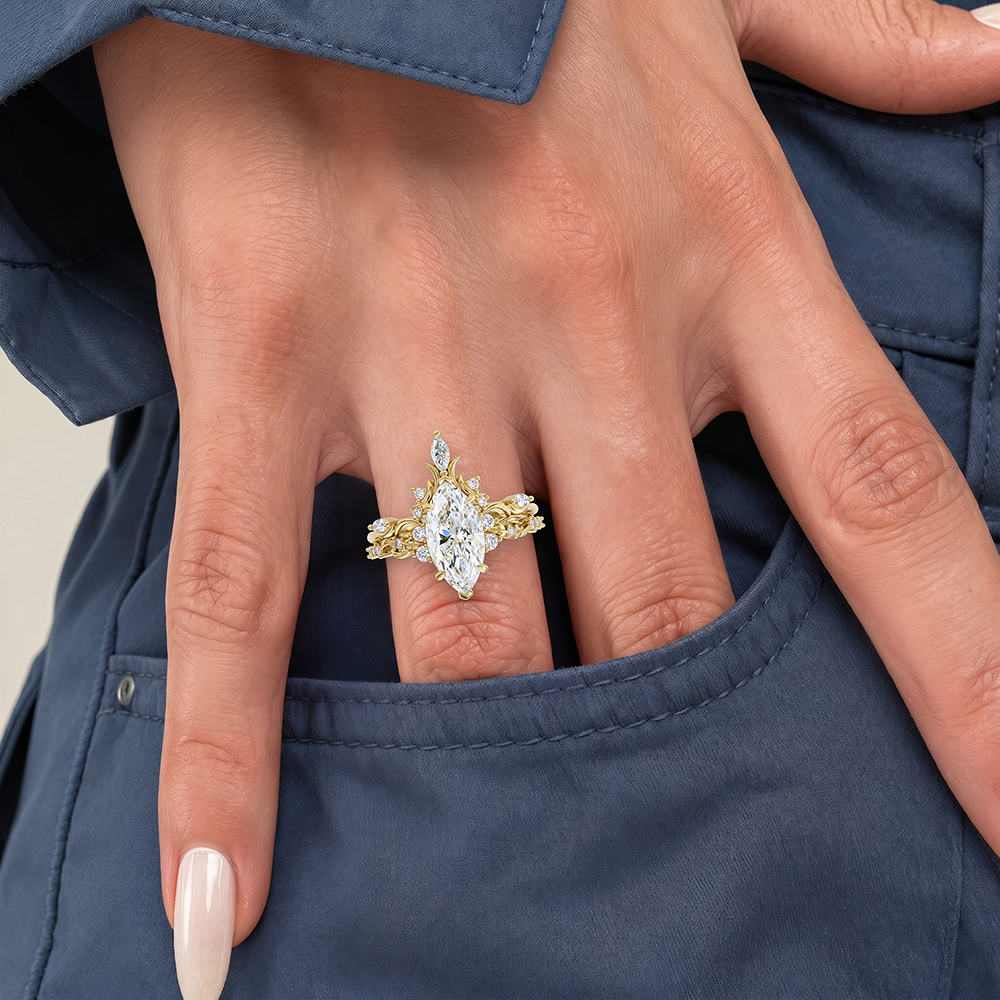 Marquise Cut 1ct Lab Grown Diamond Ring​ Set Pavé 6 Claw Rings