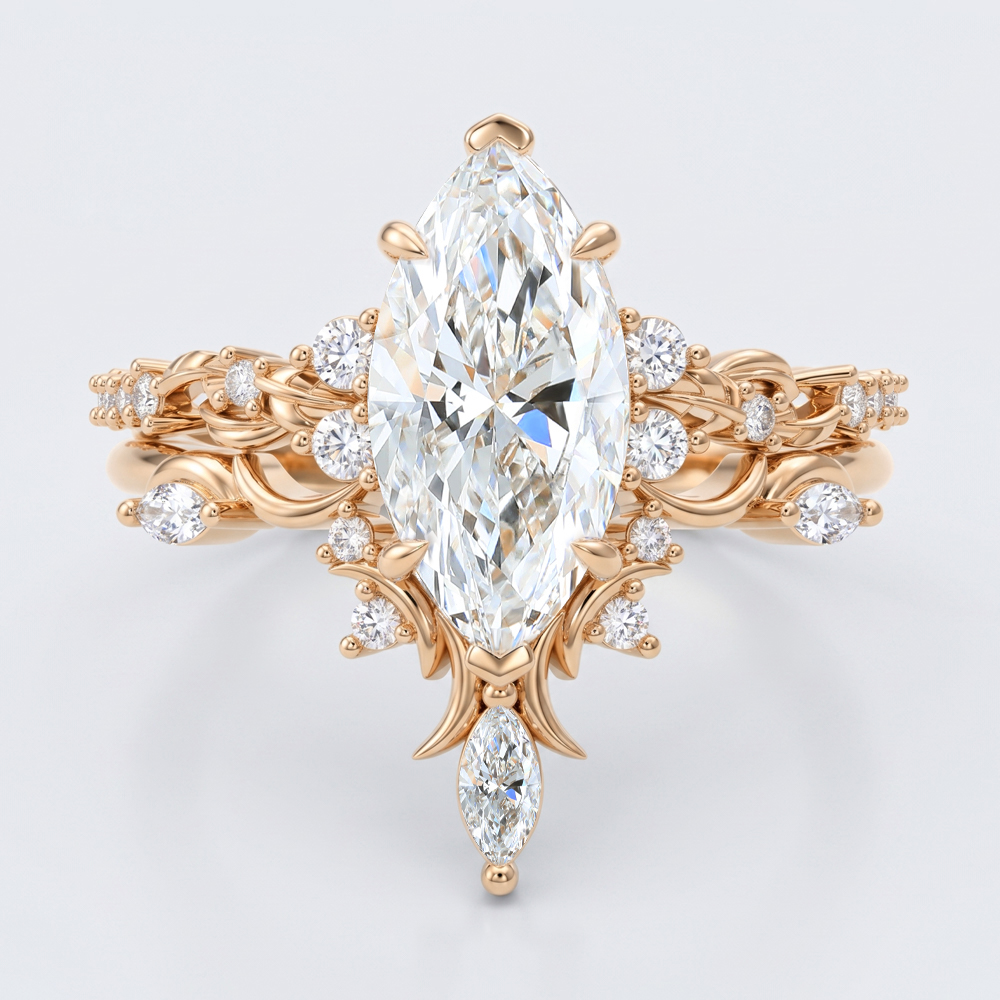 Marquise Cut 1ct Lab Grown Diamond Ring​ Set Pavé 6 Claw Rings
